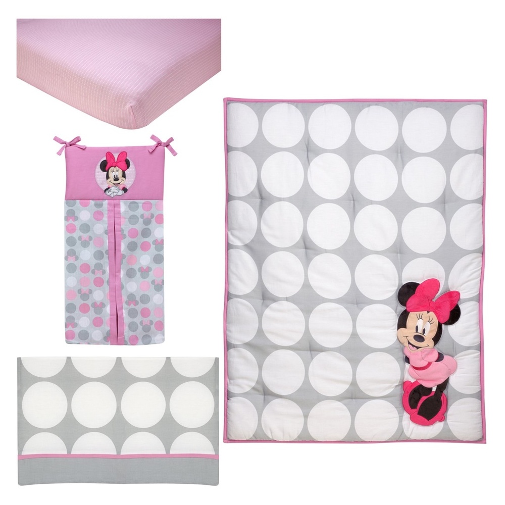 Minnie Mouse Polka Dots 4 Piece Crib Bedding Set - Picture 2 of 9